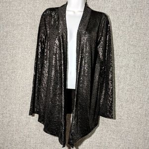 Chico's Black Sequinned Jacket w/Open-Front Panels